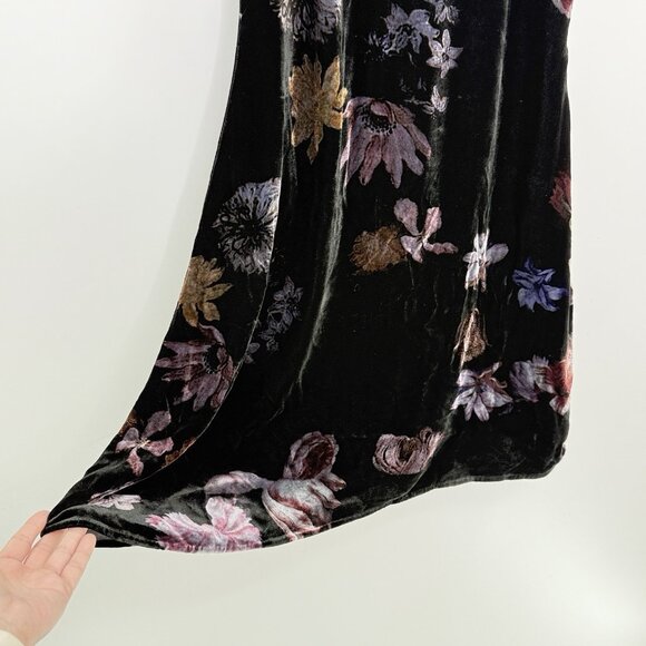 Black Velvet Floral Lined Dress Lace Accent Dark Romantic Whimsigoth See Measure - Picture 4 of 11